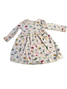 Moon and Back Organic Cotton Long Sleeve Knot Dress in Flowers & Critters Size 3